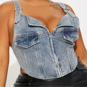 Never Too Late Denim Corset Top - Light Wash
